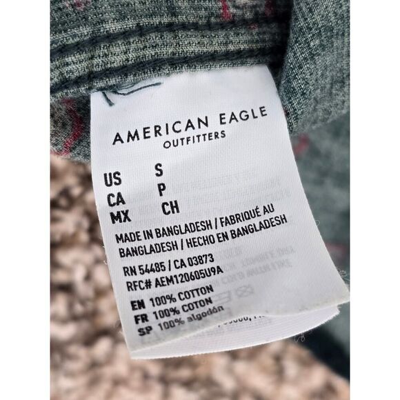 American Eagle Green Corduroy Shirt Microprint Floral Vibe Size S Soft Grunge - Picture 7 of 10